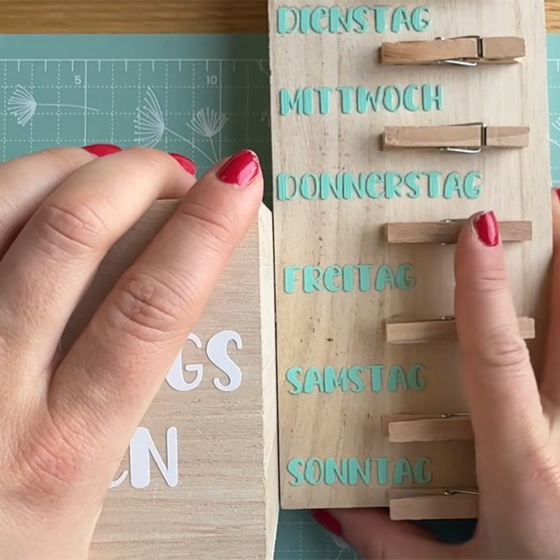 Wochenplan, Essensplan selbst machen, Holz basteln, mit Kindern basteln