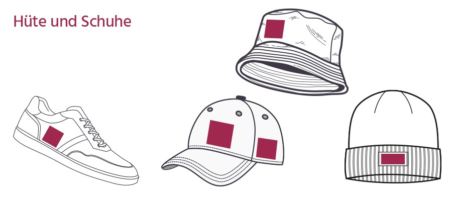 Platzierungsmöglichkeiten auf Caps, Hüte oder Schuhe
