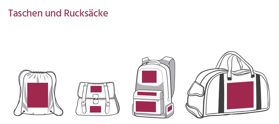 Platzierungsmöglichkeiten auf Taschen oder Rucksäcken